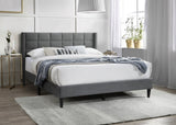Elegant Modern Gray Brushed Linen 1pc Queen Size Bed Upholstered Box Design Headboard Bedframe B011P238938