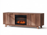 Fireplace TV Cabinet, Walnut Cabinet with Gold Handles, 147.5*34.5*64.5cm, Embossed MDF with 97795670