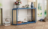 TREXM Narrow Console Table with Unique Irregular Top Design, Entryway Table with Open Shelf, Rattan N715P228111C