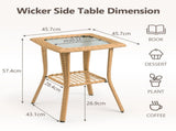 Outdoor Wicker Side Table, Rattan End Table with Glass Top, Patio Coffee Bistro Table for Indoor 30348373