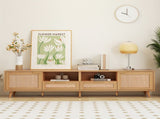 Rattan TV Stand for TVs up to 85'', Modern Farmhouse Media Console, Entertainment Center with Solid WF316678AAP