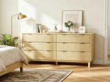 Natural Wood 6 Drawer Bedroom Dresser Fluted Chest with Gold Pulls for Small Apartment Closet 12596150