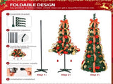 6 FT Fully Decorated Pre-lit Christmas Tree, Pop Up Artificial Xmas Tree with 150 Warm Lights 78089055
