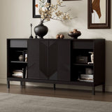 Mirod Modern Geometric Accent Cabinet,Vertical Striped Design with Sliding Doors,High-Quality Wood N760P253319B