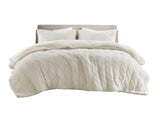 3 Pieces Full/Queen Cable Knit Chenille Comforter Set,Ivory B035P381300