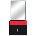 ZUN 15% E0 chipboard linen top 1 drawer 1 door with mirror Salon cabinet black and red 87943446