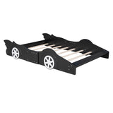 Full Size Race Car-Shaped Platform Bed with Wheels,Black WF298788AAB