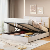 Queen Size Upholstered Platform Bed with Hydraulic Storage System,No Box Spring Needed,Beige N733P207778A