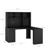 ZUN L Shaped Desk with Charger,Computer Desk with Drawers,Bookshelf & Hutchwith LED Light,Modern Corner 66670798