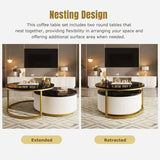 Modern Round Nesting Coffee Table Fluted with Drawer in Black & Gold in 27.6" N735P254992B
