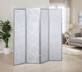 ZUN Arvada 4-Panel Wood Room Divider with Circle Pattern, Silver T2574P165180