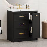 ZUN Classic 30" Black Bathroom Vanity Set, Floor Standing, with Three Drawers, One of Which is a N729P194978B