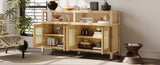 TREXM Bohemian Style Rattan Buffet Storage Cabinet with Solid Wood Frame, Sideboard with 3-position N715P290093N