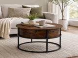 Lift-Top Coffee Table Round Center Table with Hidden Compartment Storage Shelf for Living Room, 94635553