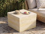 Light Tan Square MGO Side Table, Faux Travertine Textured Accent End Table, Pre-Assembled Non-KD N770P473013L