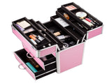 4 Tier Lockable Cosmetic Makeup Train Case with Extendable Trays Pink 73147203