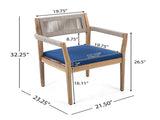 Braided Acacia Wood Outdoor Dining Chairs Set of 2 Teak Look with Beige Rope & Navy Cushions, N770P286668N