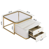 ZUN Modern 2 Pieces White Square Nesting Coffee Table with Drawers & Electroplated gold legs in 27.6'' WF325925AAK