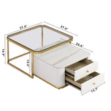 ZUN Modern 2 Pieces White Square Nesting Coffee Table with Drawers & Electroplated gold legs in 27.6'' 41155237