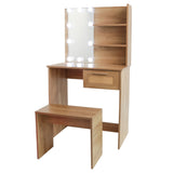 ZUN Vanity Desk Set Stool & Dressing Table with LED Lighting Mirror Drawer and Compartments Modern Wood W1673123628