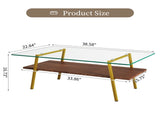 Rectangle Coffee Table, Tempered Glass Tabletop with Gold Metal Legs, Modern Table for Living Room , W241126033