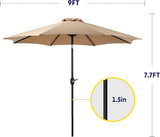 ZUN 9FT Outdoor Patio Umbrella with 8 Ribs, Table Umbrellas with Push Button Tilt/Crank, UV Protection 30943313