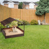 ZUN Wicker Dog House, Elevated Rattan Dog Bed with Canopy and Washable Cushion Cover, Indoor Outdoor 45848944