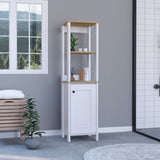 Linen Single Door Cabinet 59" H, Two Interior Shelves, Two Open Shelves, Light Oak / White B097133250