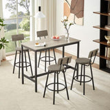 ZUN Pub High Dining Table 5 Piece Set, Industrial Style Pub Table, 4 PU Leather Bar Chairs for Kitchen W1668P151556