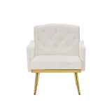 cream white velvet armchair with metal legs W58852198