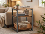 Industrial 3-Tier Open Storage End Table, Tall Nightstand for Living Room, Bedroom, Office, Rustic 43417232