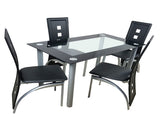 4pcs long backrest square hollow decoration PU leather dining chair round tube black cushion 98227246