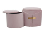 Contemporary Nesting Ottoman Set in Blush k Velvet with Gold Metal Accent Pieces B202P223723