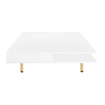 ZUN ON-TREND Exquisite High Gloss Coffee Table with 4 Golden Legs and 2 Small Drawers, 2-Tier Square WF315490AAK