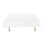 ZUN ON-TREND Exquisite High Gloss Coffee Table with 4 Golden Legs and 2 Small Drawers, 2-Tier Square WF315490AAK