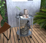 Round Coffee Table with Wheels 2-Tier Movable Side Tables Silver Metal Detachable Bedside Nightstand W1757P336139