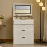 3-in-1 Vanity Desk with Mirror And Lights, Small Vanity Desk Set with Visible Glass Tabletop, 3 T3685P339866