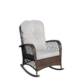 Outdoor Wicker Rocking Chair with Wide Seat, Thick, Soft Cushion, Rattan Rocker w/Steel Frame, High W209P268007