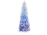 6FT Blue Gradient Flocked Pencil Christmas Tree with 200 Warm White LED Lights, 485 Tips, Hinged 23434285