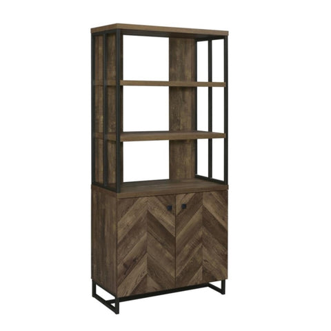 ZUN 2-Door Bookcase in Rustic Oak Herringbone and Gunmetal B016P164972