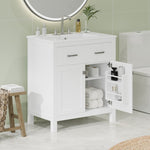 ZUN 30-inch Bathroom Vanity with Ceramic Sink, Modern White Single Bathroom Cabinet with 2 Doors and a WF324045AAK