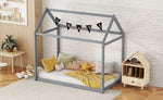 ZUN Twin Size Wooden House Bed, Gray 53194828