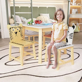 ZUN 5 Piece Kiddy Table and Chair Set , Kids Wood Table with 4 Chairs Set Cartoon Animals 14281906