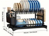 Large 2-Tier Dish Drying Rack with Drip Tray and Drainage Device, Kitchen Counter Dish 15171268
