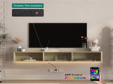 Floating TV Stand, Wall Mounted TV Shelf with Led Lights & Power Outlet,High Gloss TV Cabinet for W1321P391272