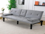 The 67-inch light gray PVC multi-functional sofa bed, with a foldable and cup holder design, makes W3371P354627