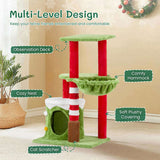 32in Cat Scratching Posts Tower with Cat Condo and Hammock, Christmas Themed Plush Cat Tree with Cat 13527458