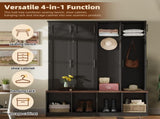 ON-TREND Farmhouse Hall Tree with 4 Hidden Hanging Hooks, Versatile Walnut N721P286082B