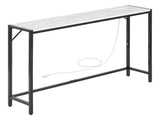 Modern Marble Console Table with Power Outlet, Slim Sofa Side Table Featuring Iron Tubes, 39516772