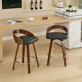 Bar Stools Set of 2, Swivel Bar Height Stools with Low Back, Wood Bar Chairs with Soft Cushion Seat, W1143P173431